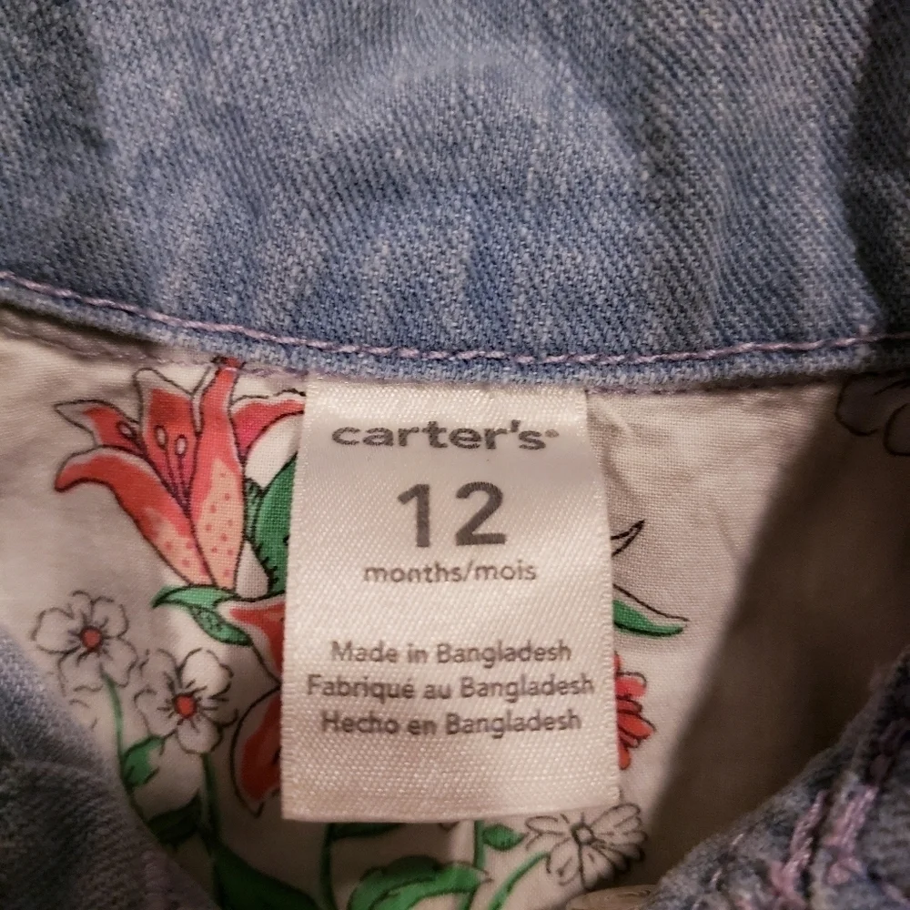 Carter's Jean Jacket Blue Floral Accents Roll Up